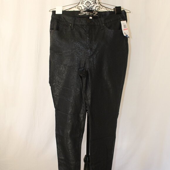 BIG SALE JEANS Seven7 Coated Skinny Faux Leather Black Viper Size 14 30” NWT's - Picture 3 of 16